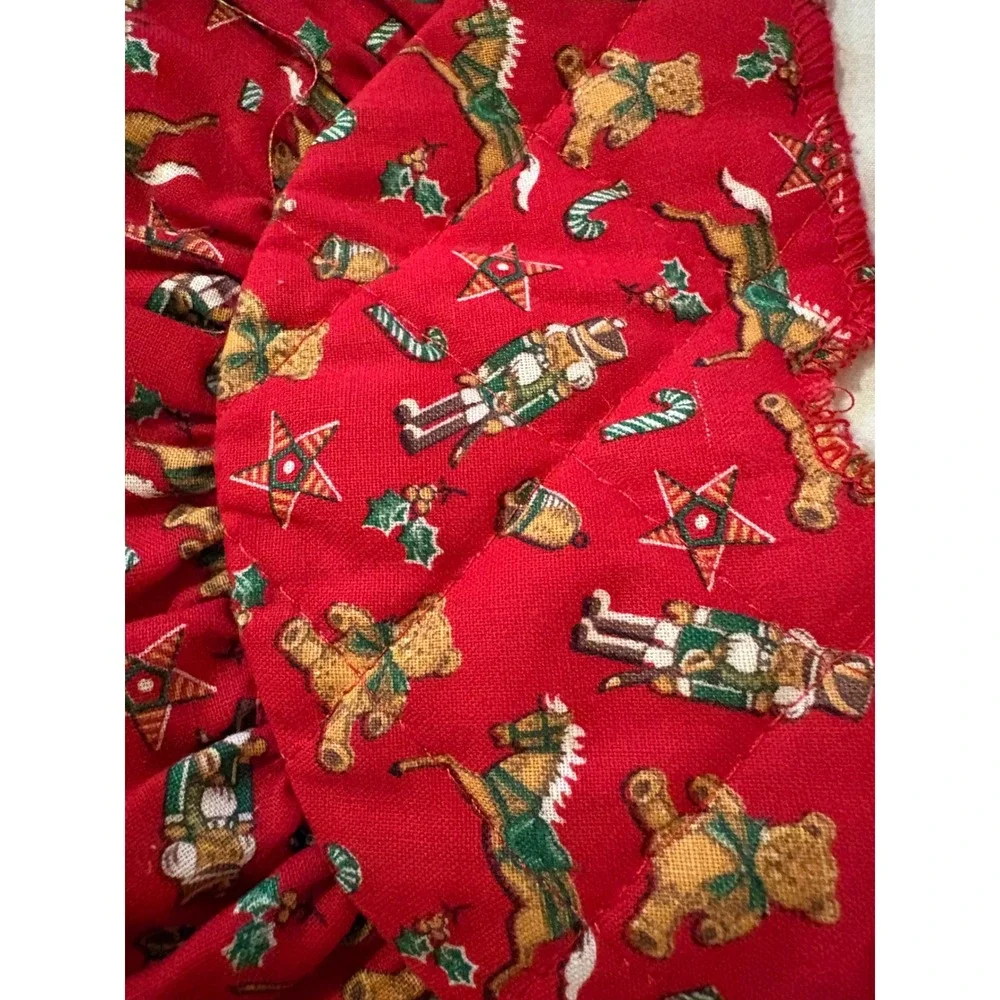 Mini Christmas Tree Skirt 10 Inch Quilted Red Nutcracker Teddy Bear Ruffle Small